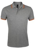 Рубашка поло мужская PASADENA MEN 200 с контрастной отделкой, серый меланж/оранжевый